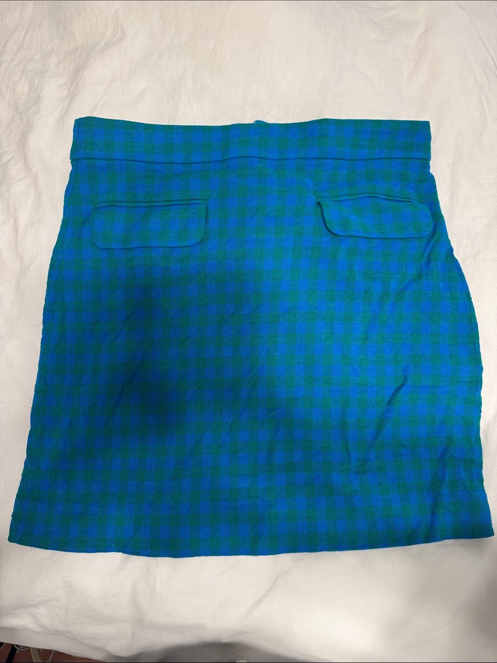 Blue and Green Plaid Mini Skirt with Front Flap Pockets
